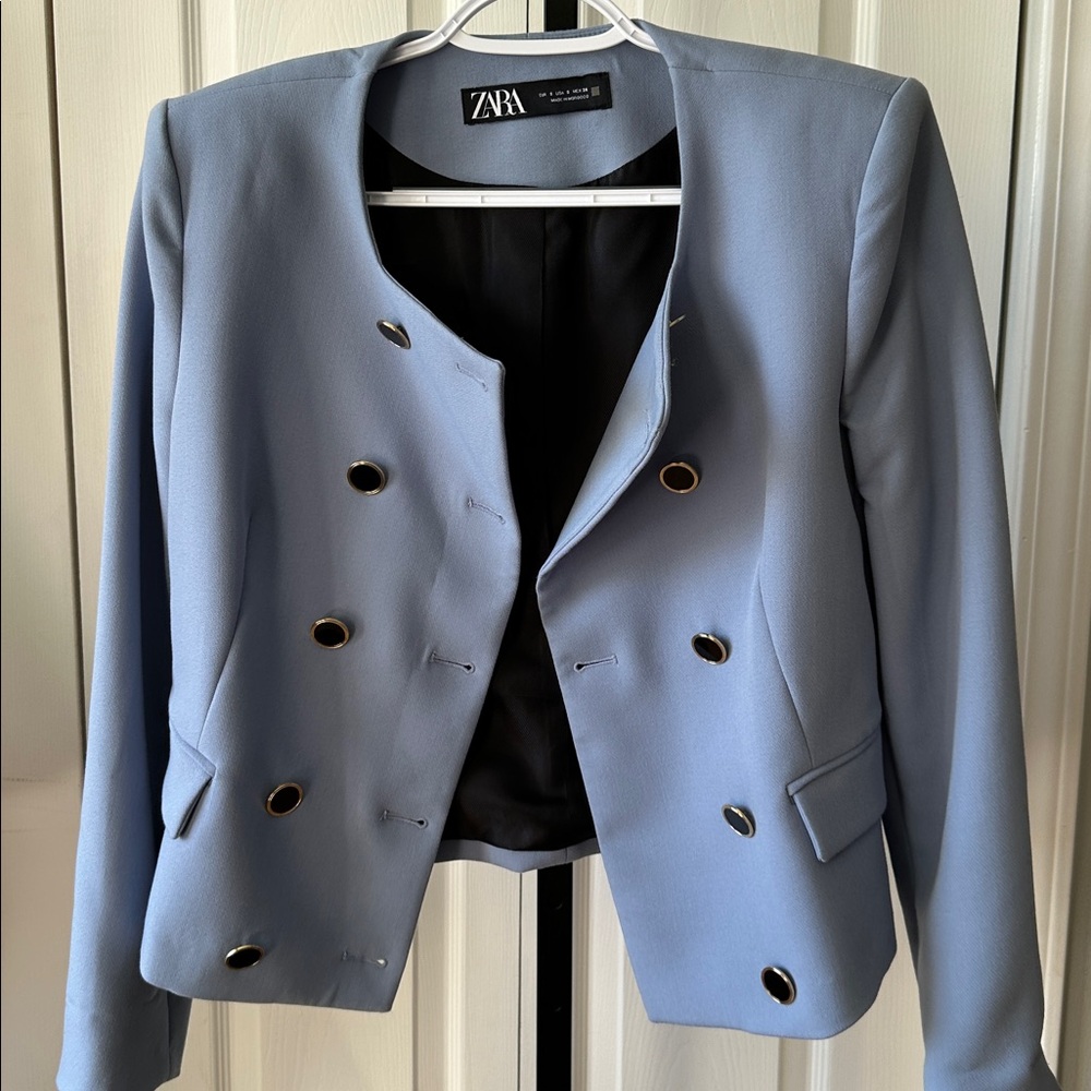 Zara Light Blue Double-Breasted Blazer - Picture 5 of 10